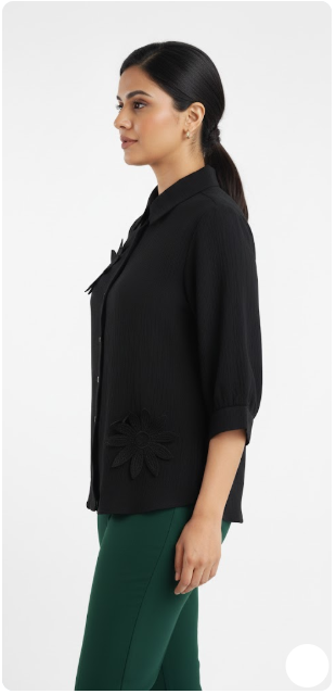 Crepe Flower Shirt- Black