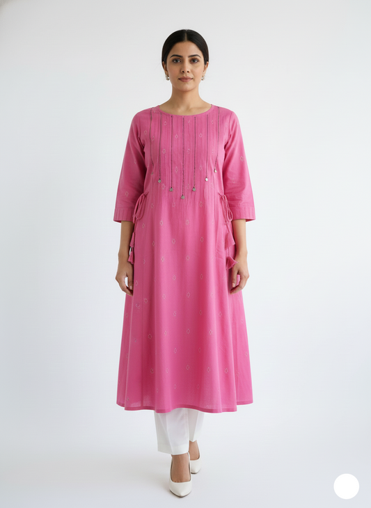 South Cotton A line Kurti - Pink Color