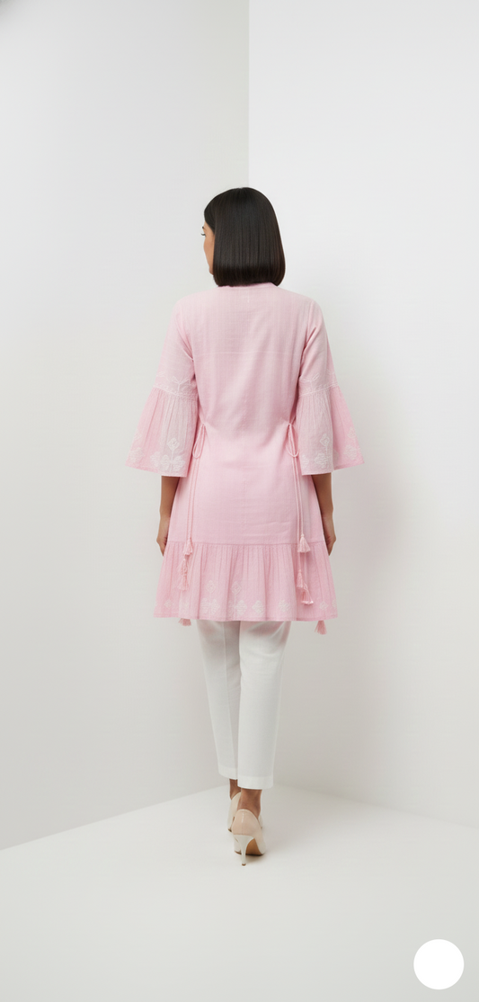 Long Embroidered Kurti - Pink