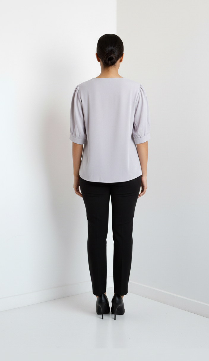 5 Button, Tucks Satin Top - Lavender Grey