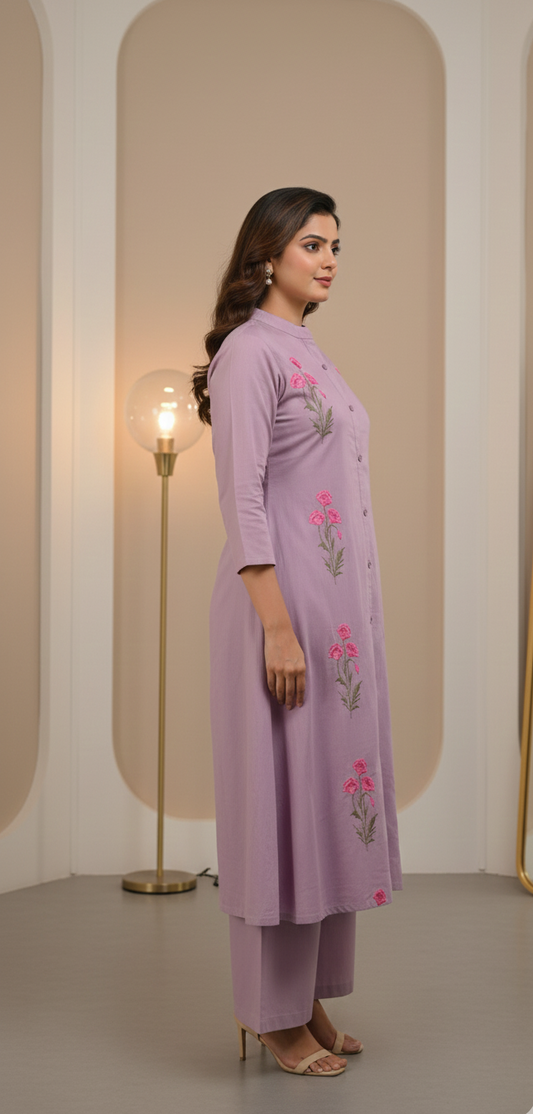 Embroidered Coord Set - Dusty Lavender