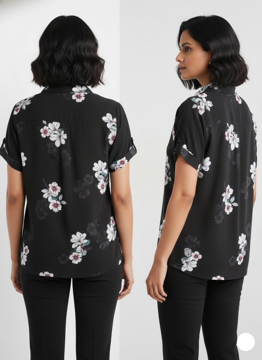 Printed Satin Black Top