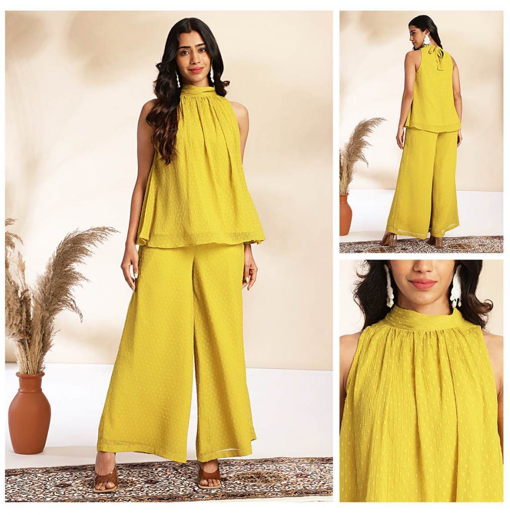 Chiffon Dobby Coord Set - Yellow