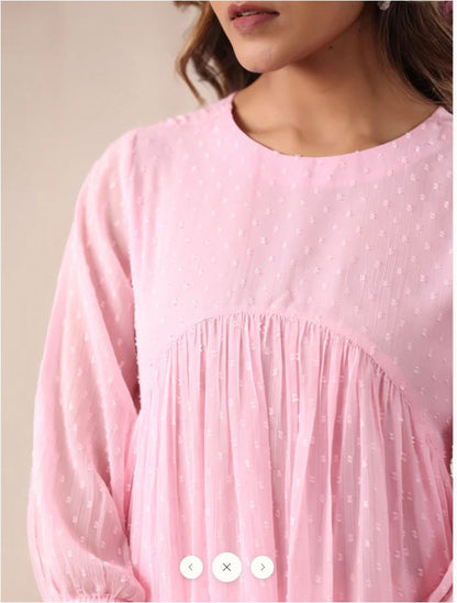 Dobby Chiffon A Line Kurti - Baby Pink