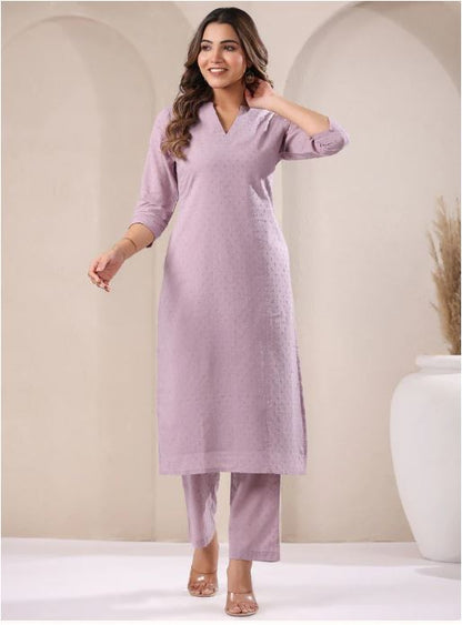 Dobby Chiffon Kurti Set - Soft Lavender