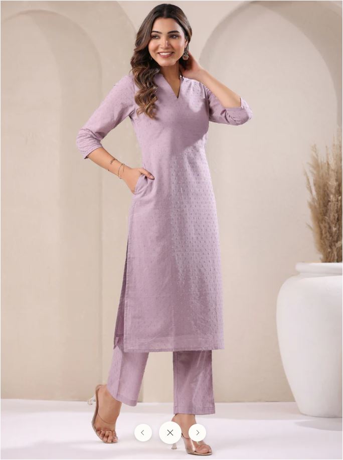 Dobby Chiffon Kurti Set - Soft Lavender