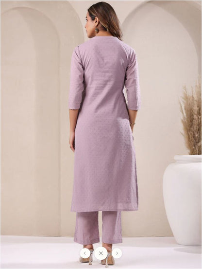 Dobby Chiffon Kurti Set - Soft Lavender