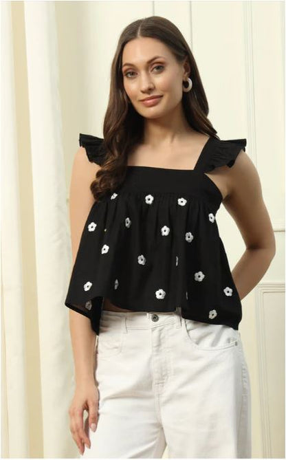 Black Embroidered Top