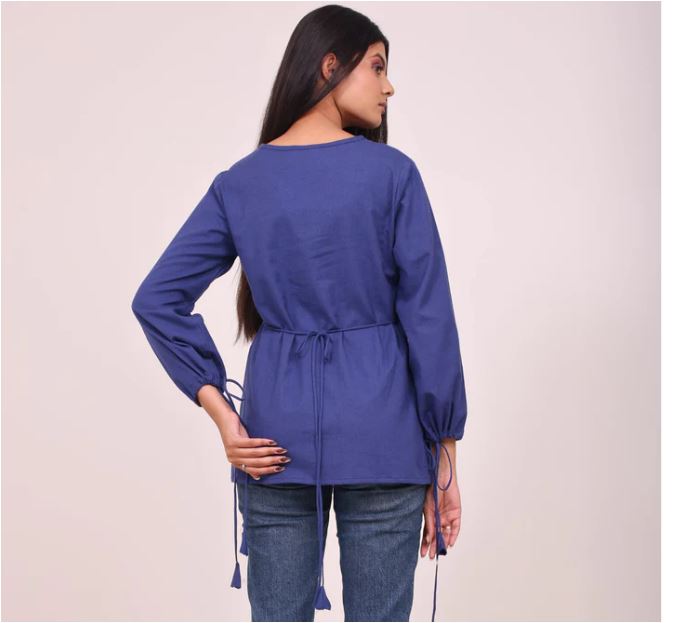 Button Tunic Top with Tussles Blue
