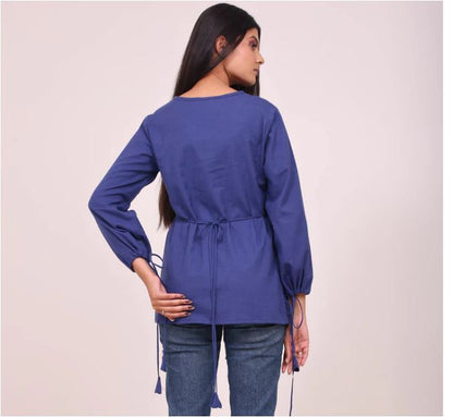 Button Tunic Top with Tussles Blue