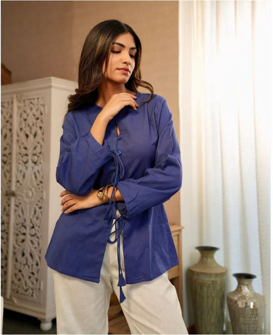 Button Tunic Top with Tussles Blue