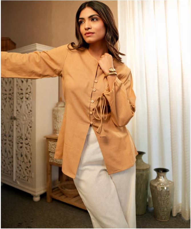 Button Tunic Top with Tussles Blue