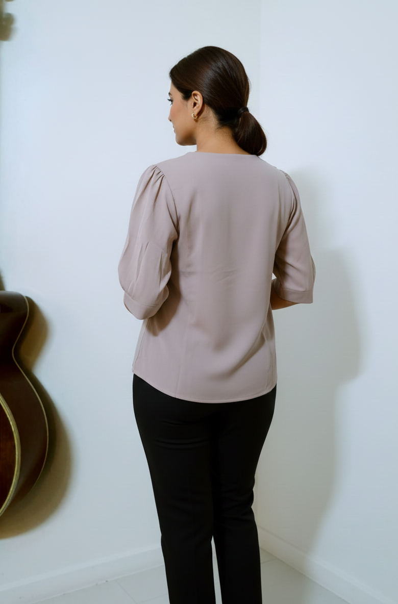 5 Button Tucks Satin Top - Muted Lavender