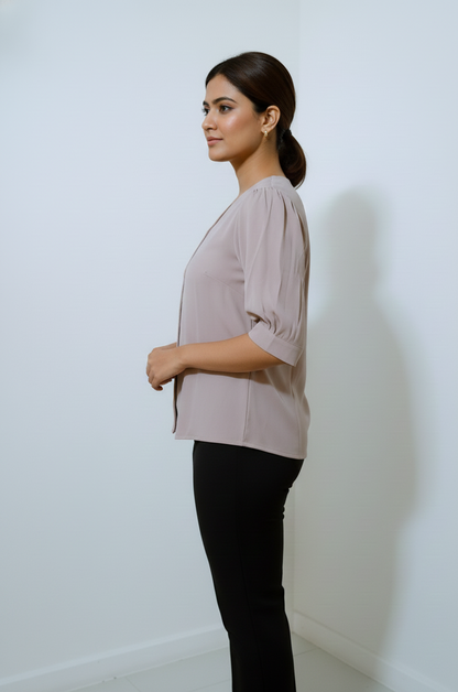5 Button Tucks Satin Top - Muted Lavender