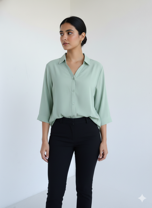 Poly Satin Shirt - Muted Mint Green