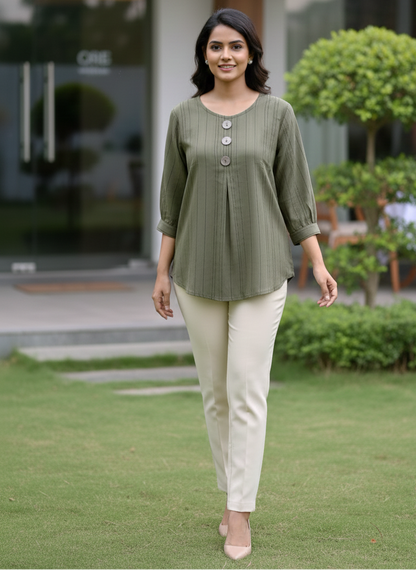 3 Button Tunic Top - Muted Olive