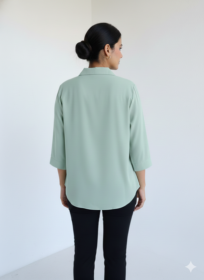 Poly Satin Shirt - Muted Mint Green