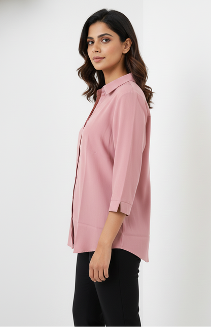 Poly Satin Shirt - Muted Blush Pink
