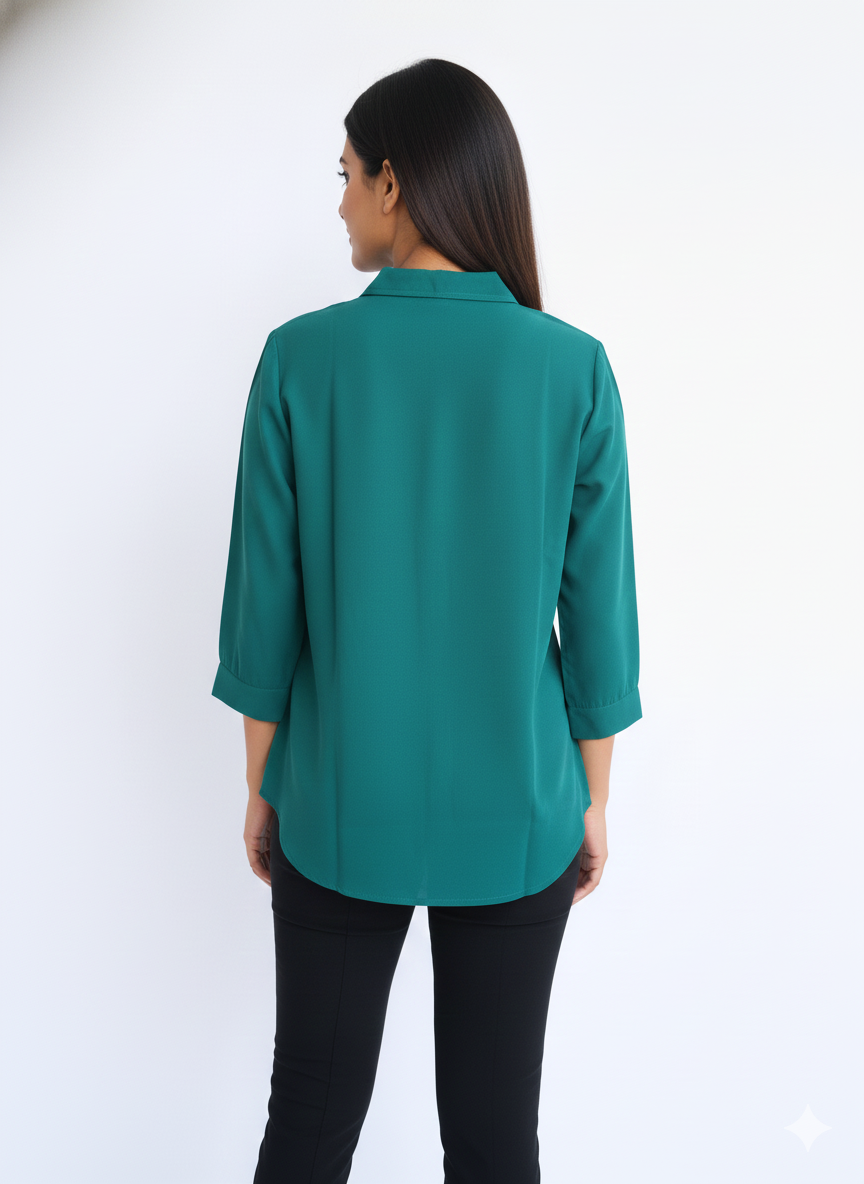 Poly Satin Shirt - Muted Peacock Green