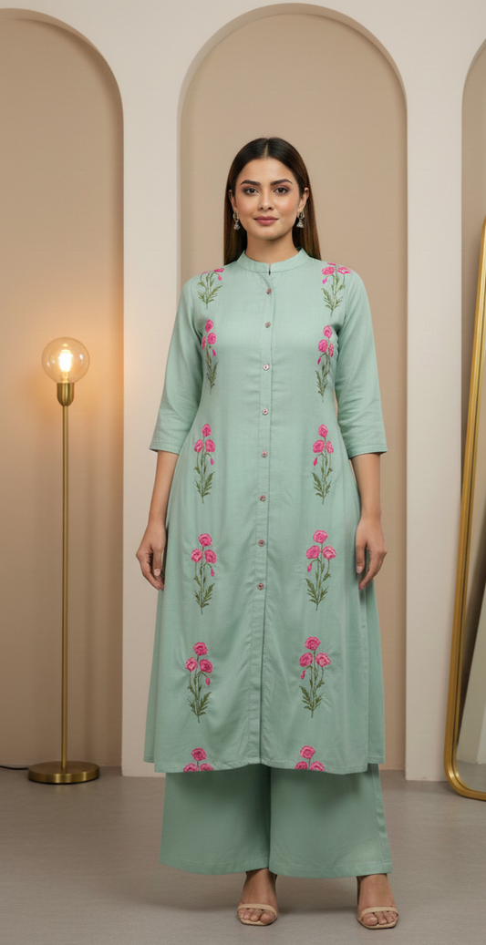 Embroidered Coord Set - Pista