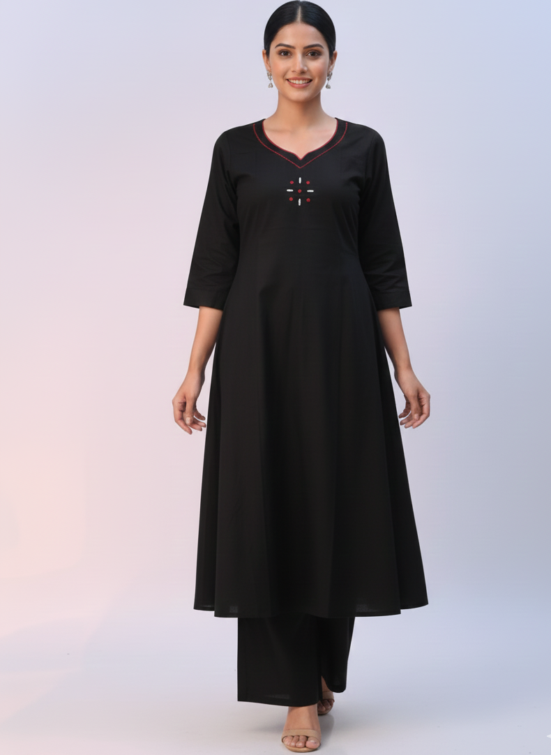 Coord Set - Embroidered Black