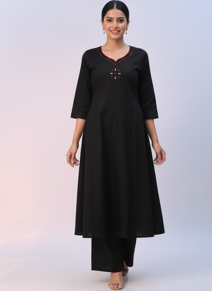 Coord Set - Embroidered Black