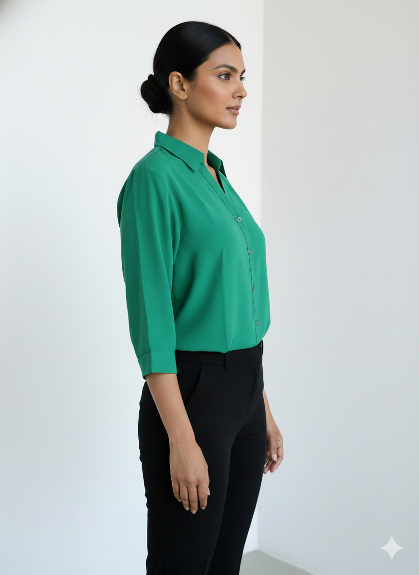 Poly Satin Shirt - Emerald Green