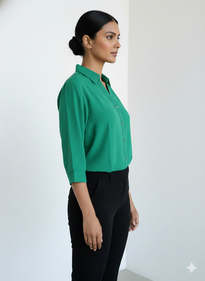 Poly Satin Shirt - Emerald Green