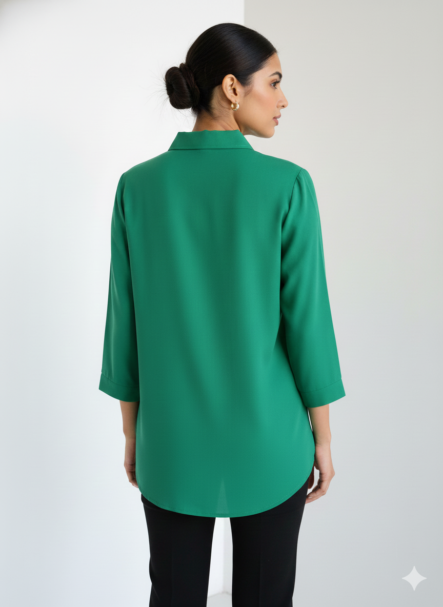 Poly Satin Shirt - Emerald Green
