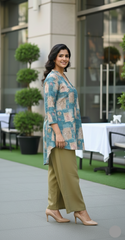 High Low Midi Kurta -Blue