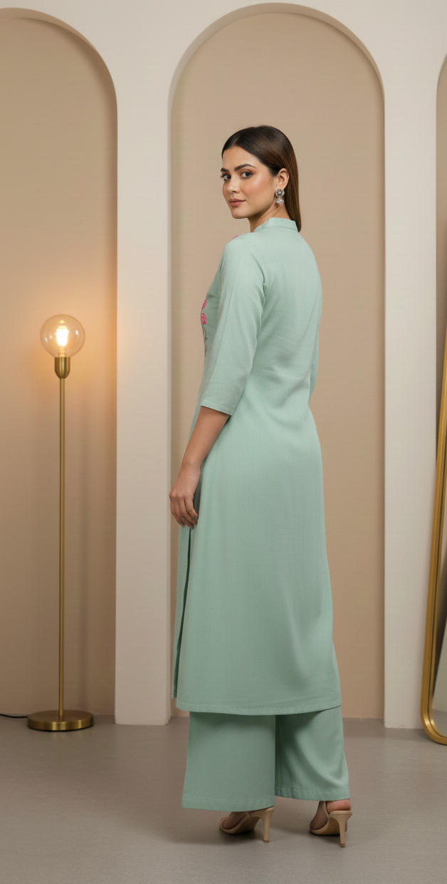 Embroidered Coord Set - Pista