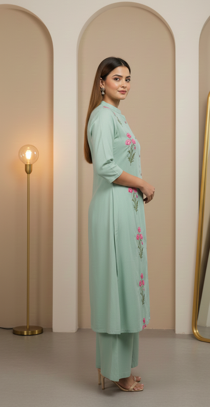 Embroidered Coord Set - Pista