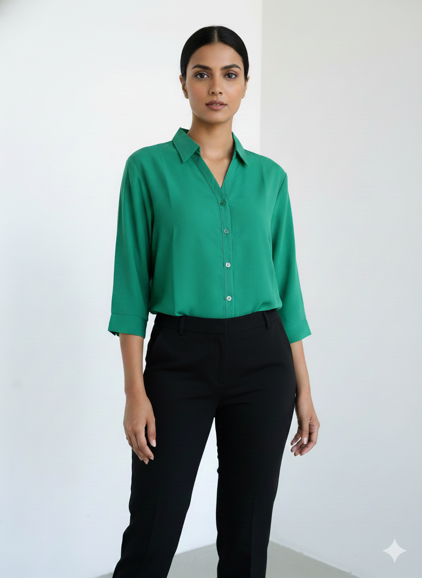 Poly Satin Shirt - Emerald Green