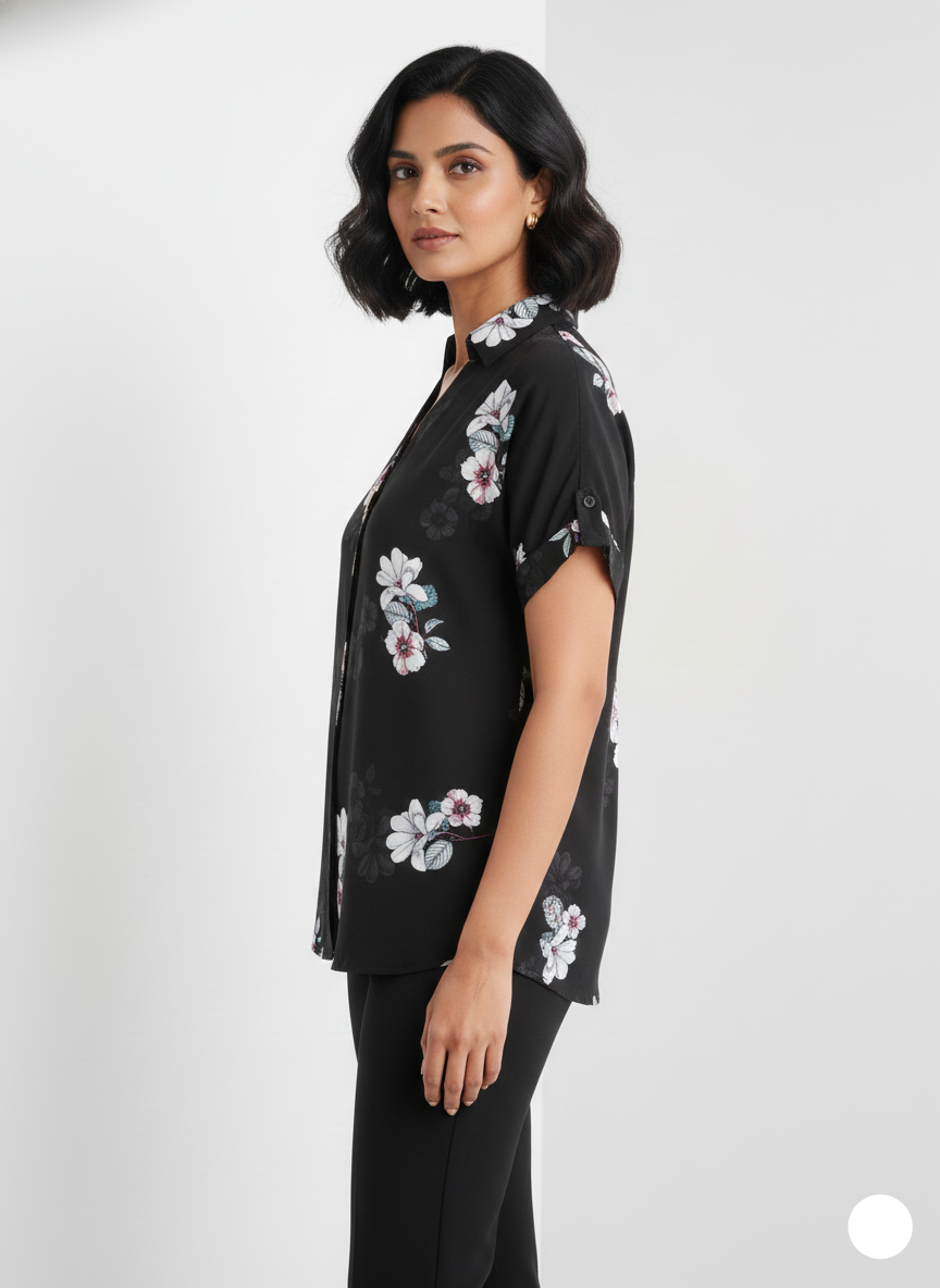 Printed Satin Black Top
