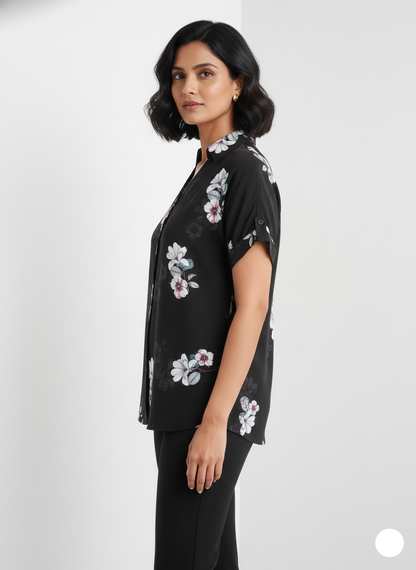 Printed Satin Black Top