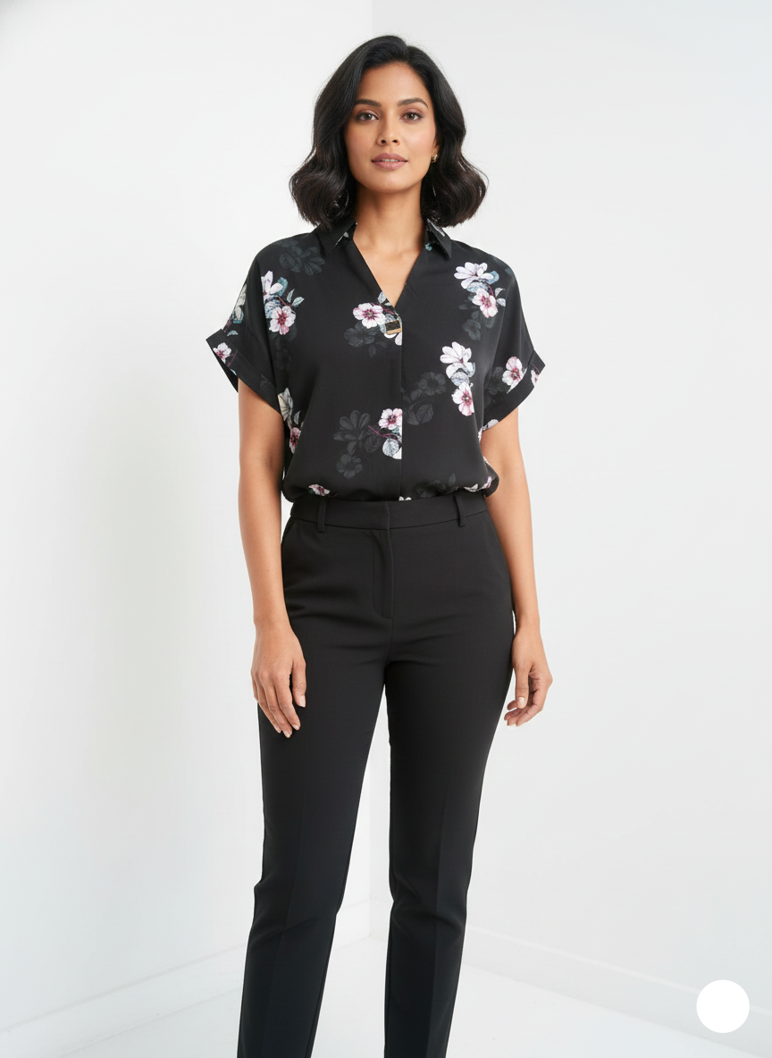 Printed Satin Black Top