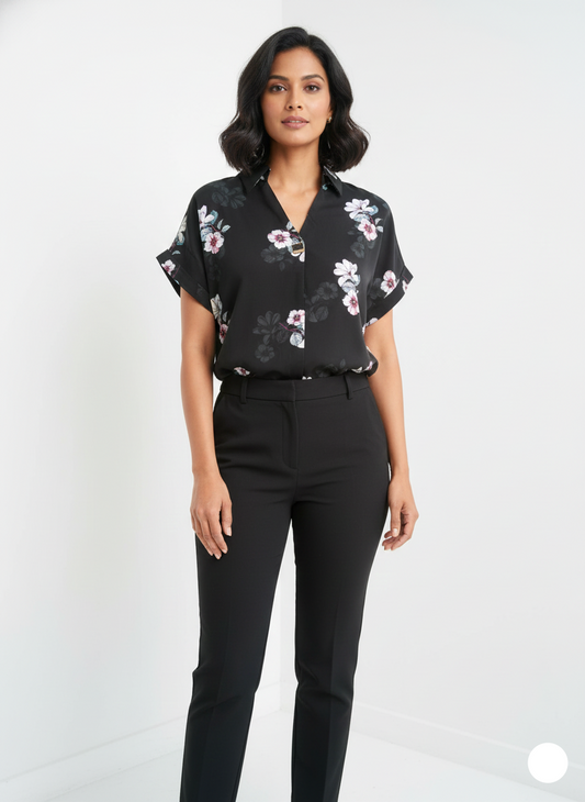 Printed Satin Black Top