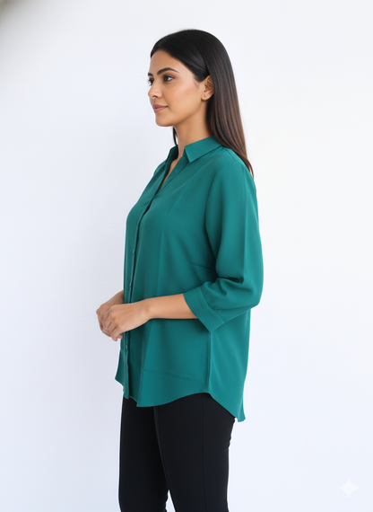 Poly Satin Shirt - Muted Peacock Green