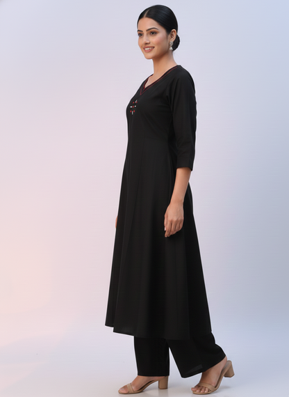 Coord Set - Embroidered Black