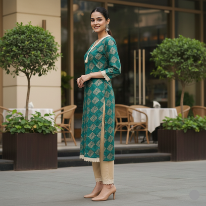 Kurti Set - Peacock Green