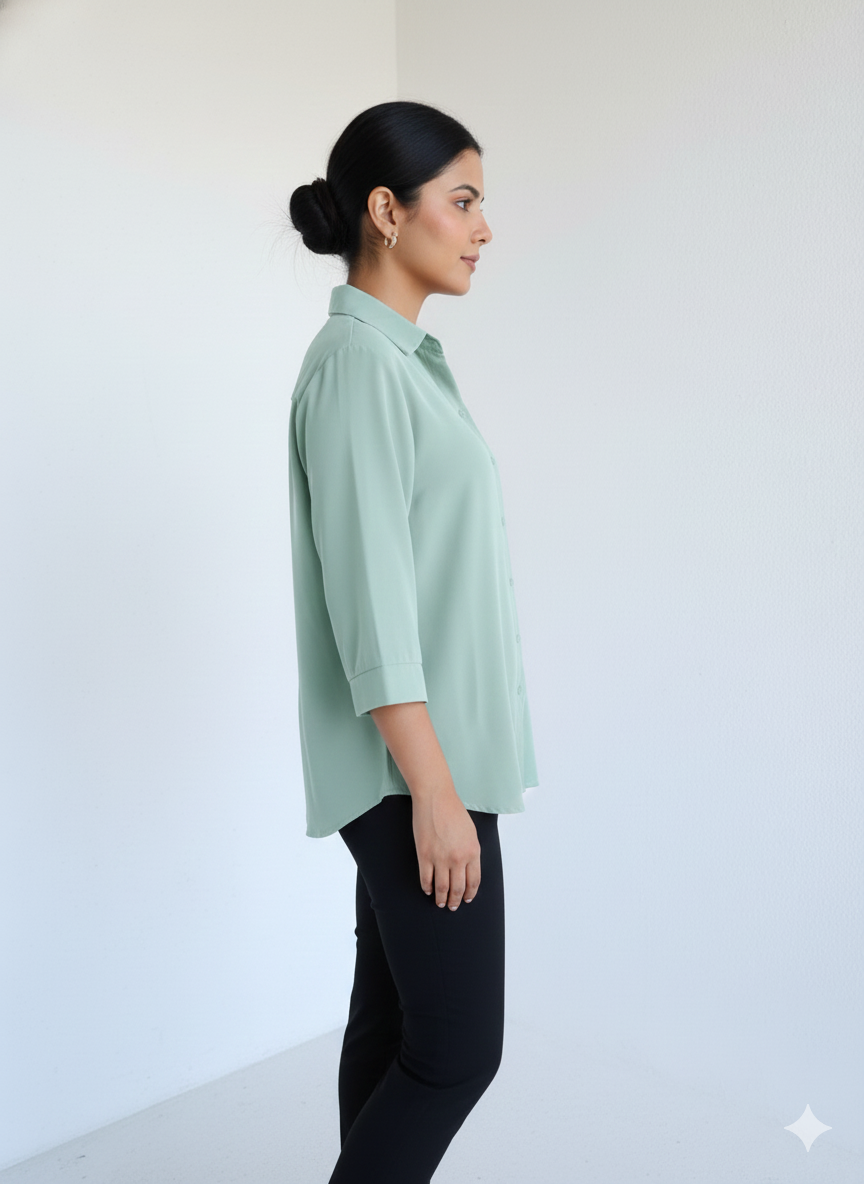 Poly Satin Shirt - Muted Mint Green