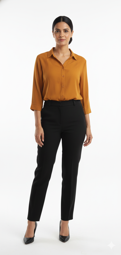 Poly Satin Shirt - Warm Caramel Brown