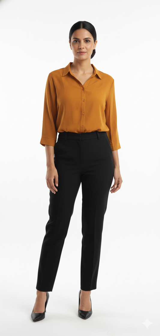 Poly Satin Shirt - Warm Caramel Brown