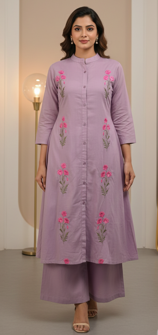 Embroidered Coord Set - Dusty Lavender