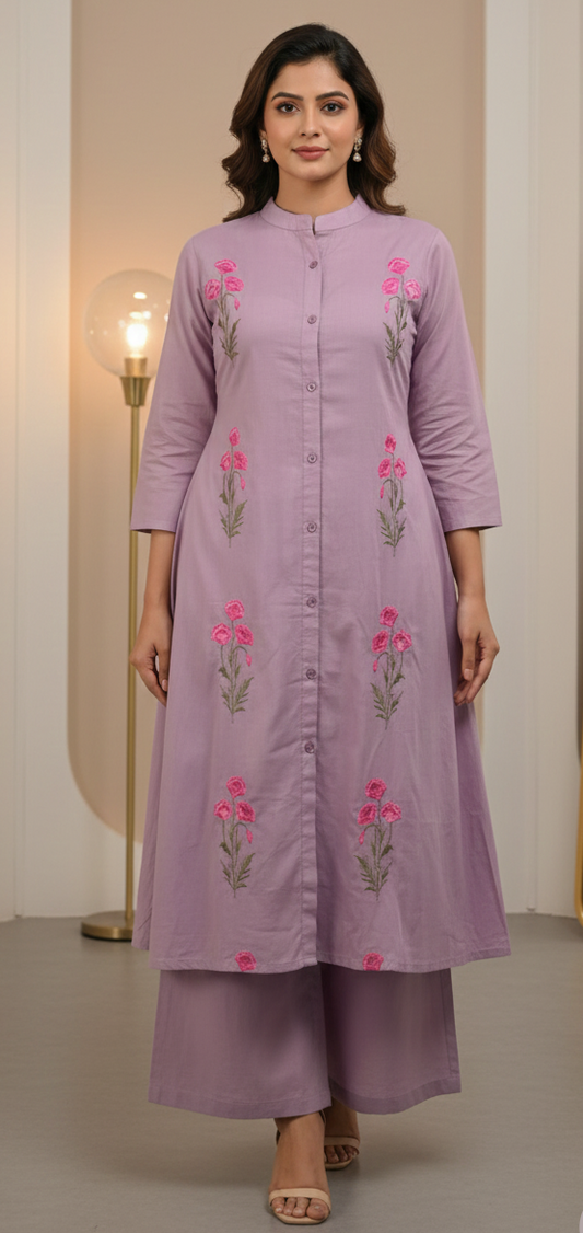 Embroidered Coord Set - Dusty Lavender