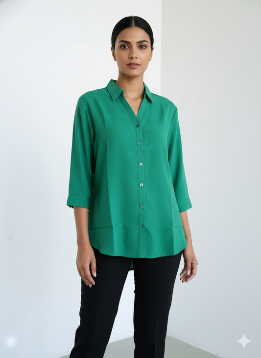 Poly Satin Shirt - Emerald Green