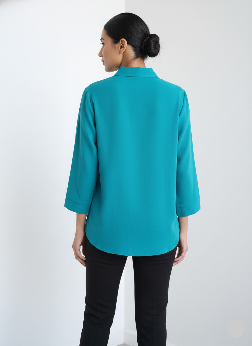 Poly Satin Shirt- Deep Teal Blue