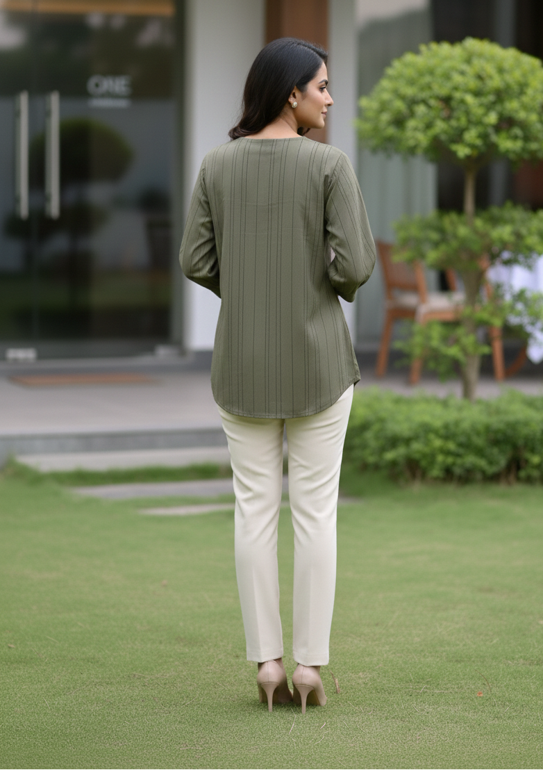 3 Button Tunic Top - Muted Olive