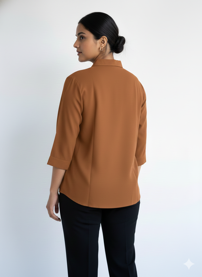 Poly Satin Shirt - Warm Caramel Brown