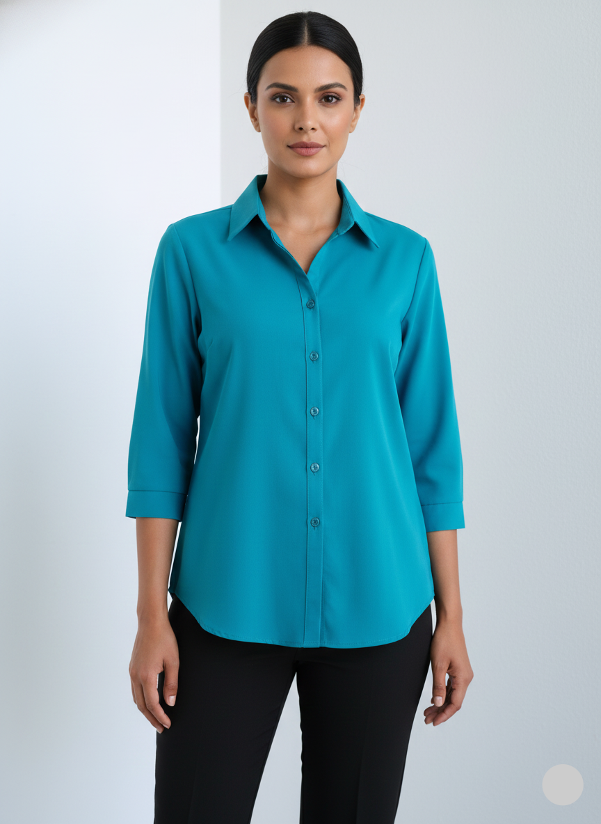 Poly Satin Shirt- Deep Teal Blue